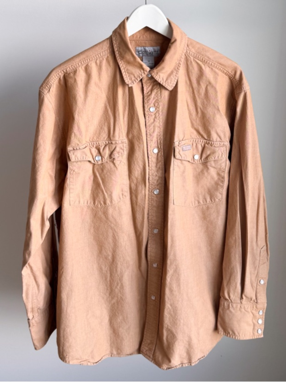 Vtg 2006 Carhartt Hamilton Brown Cotton Canvas Pearl Snap Work Shirt M Oversized